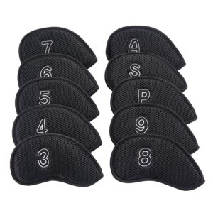 sword &shield sports 10pcs/pack new meshy golf iron covers set golf club head cover fit most irons (black)