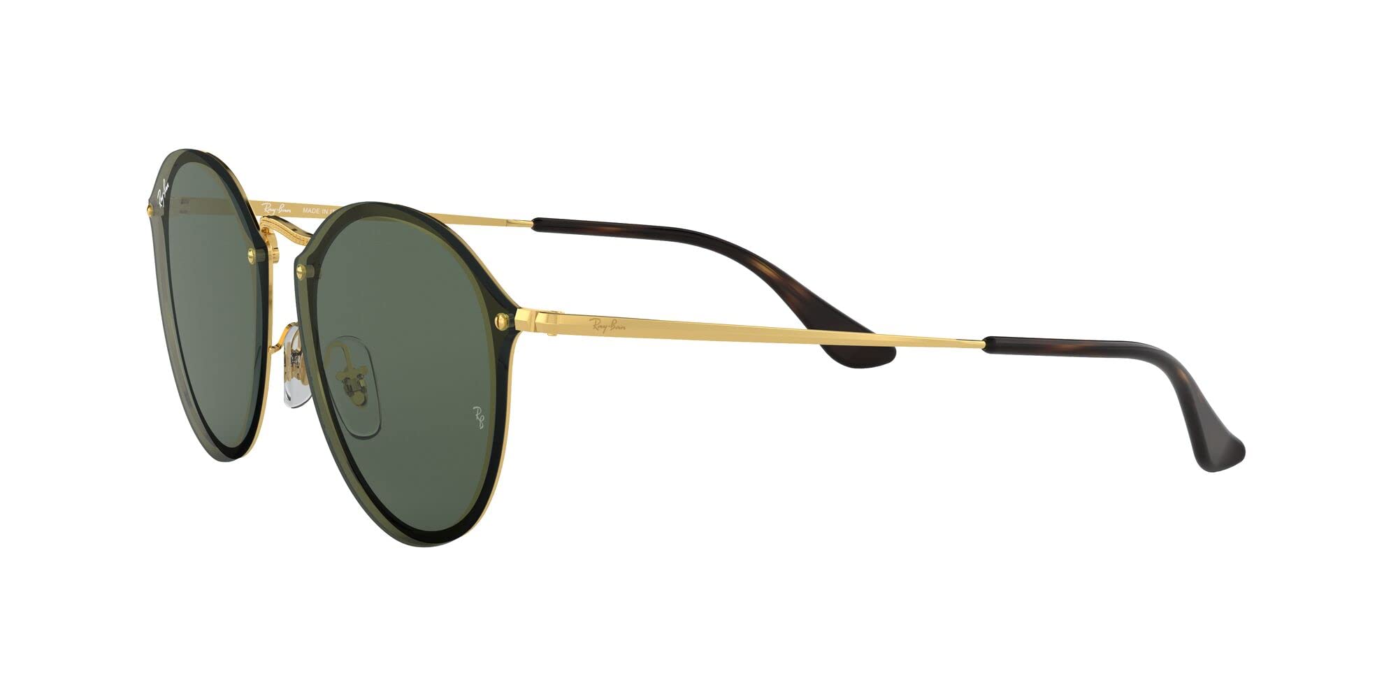 Ray-Ban RB3574N Blaze Round Sunglasses, Gold/Dark Green, 59 mm