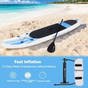 Goplus Inflatable 10' StandUp Paddle Board Package w/ Leash Fin Adjustable Paddle Pump Kit Carry Backpack, 6" Thick