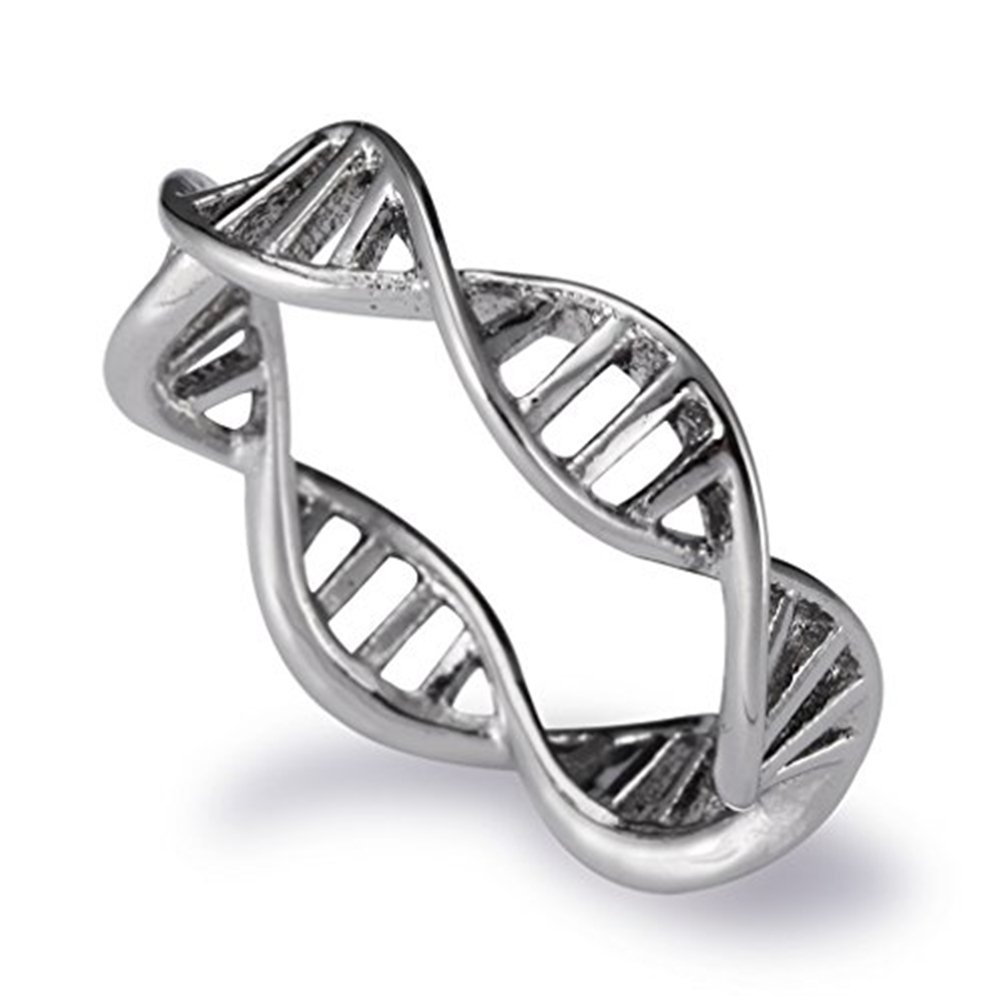 Women Fashion Stainless Steel DNA Helix Band Chemistry Science Molecule Ring Creative Silver Finger Band Size 8