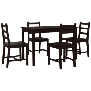 homcom dining table set for 4, 5 piece modern kitchen table and chairs, wood dining room set for small spaces, breakfast nook, chestnut brown