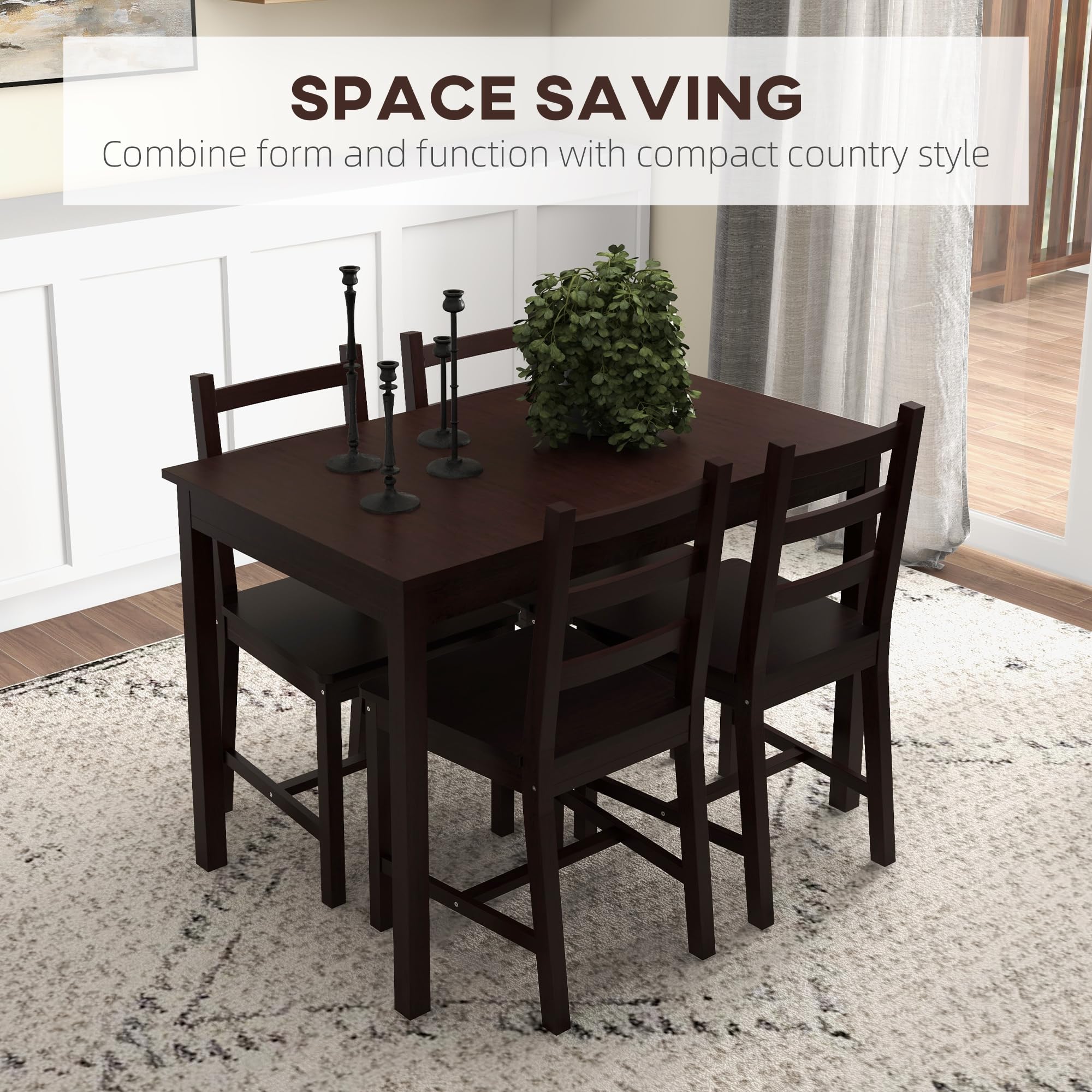 HOMCOM Dining Table Set for 4, 5 Piece Modern Kitchen Table and Chairs, Wood Dining Room Set for Small Spaces, Breakfast Nook, Chestnut Brown