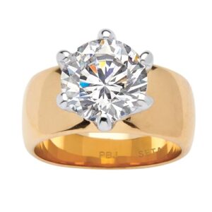 PalmBeach Gold-Plated, Rose Gold-Plated or Silvertone Round Cubic Zirconia Solitaire Engagement Ring Size 8