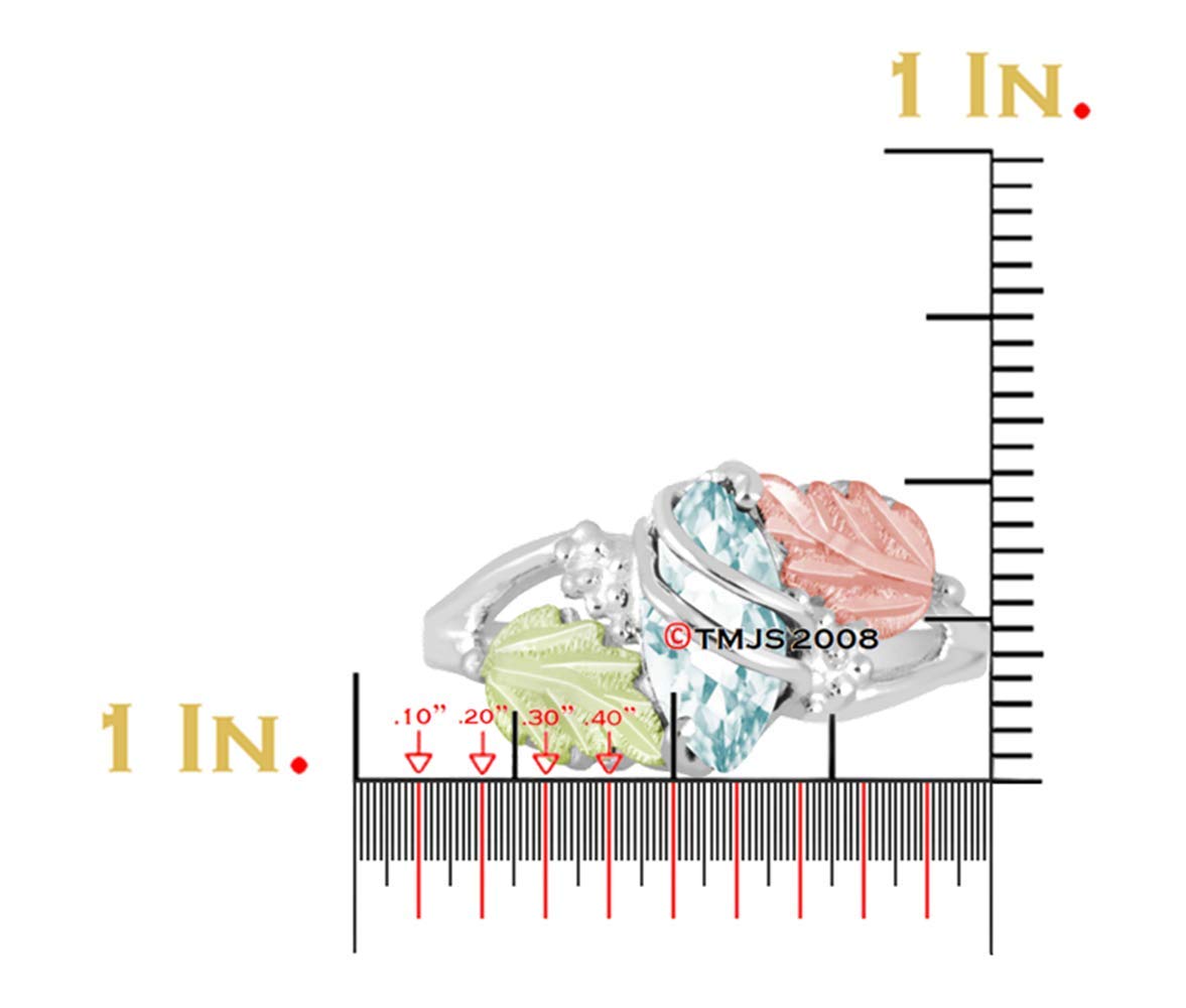 Marquise Synthetic Aquamarine March Birthstone Wrap Ring, Sterling Silver, 12k Green and Rose Black Hills Gold Size 8.5