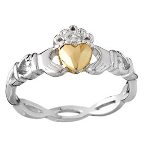 Biddy Murphy, Women's Claddagh Ring, 10K Yellow Gold Heart & 925 Sterling Silver Weave Band, Size 8