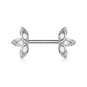 crystal set three petal flower ends 316l surgical steel wildklass nipple barbells (clear)