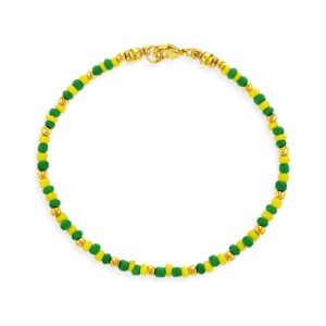 in season jewelry gold plated green and yellow beaded babalawo unisex orula bracelet 7" stylish protection beaded orula bracelet for teens and adult men & women