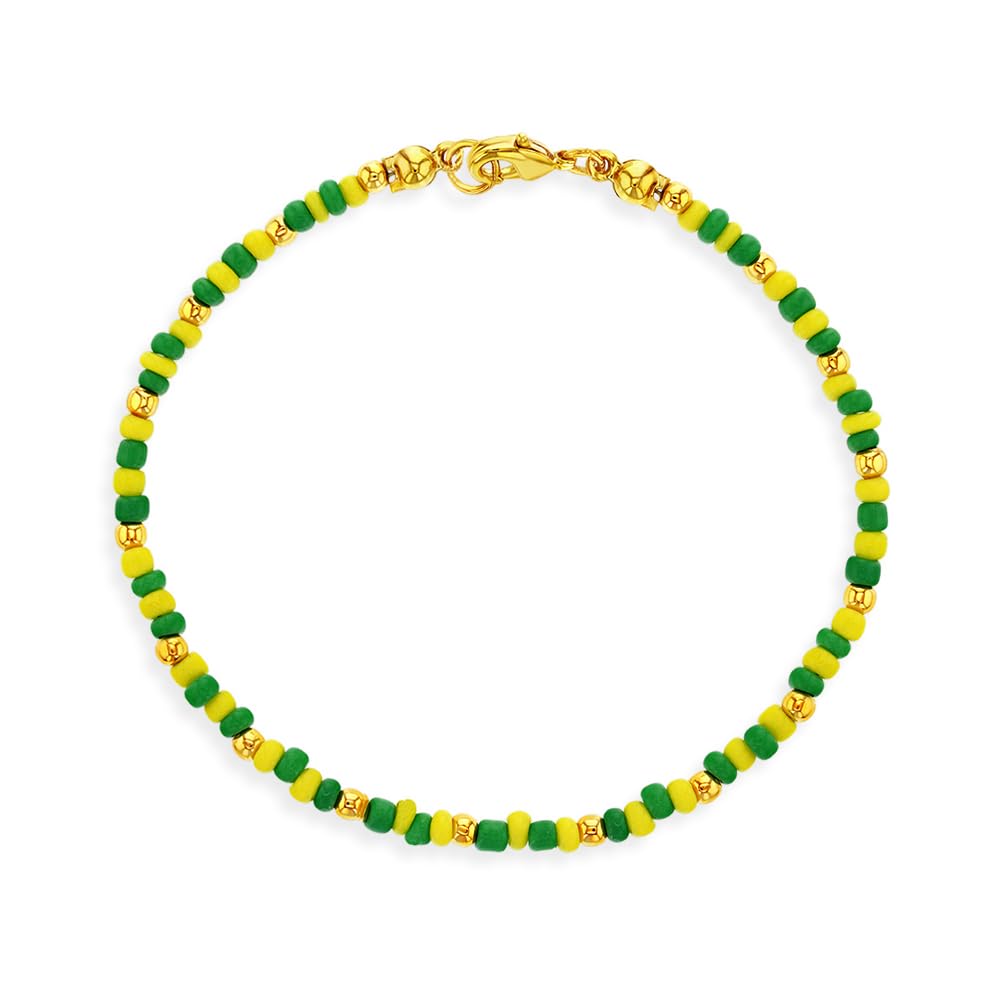 In Season Jewelry Gold Plated Green and Yellow Beaded Babalawo Unisex Orula Bracelet 7" Stylish Protection Beaded Orula Bracelet for Teens and Adult Men & Women