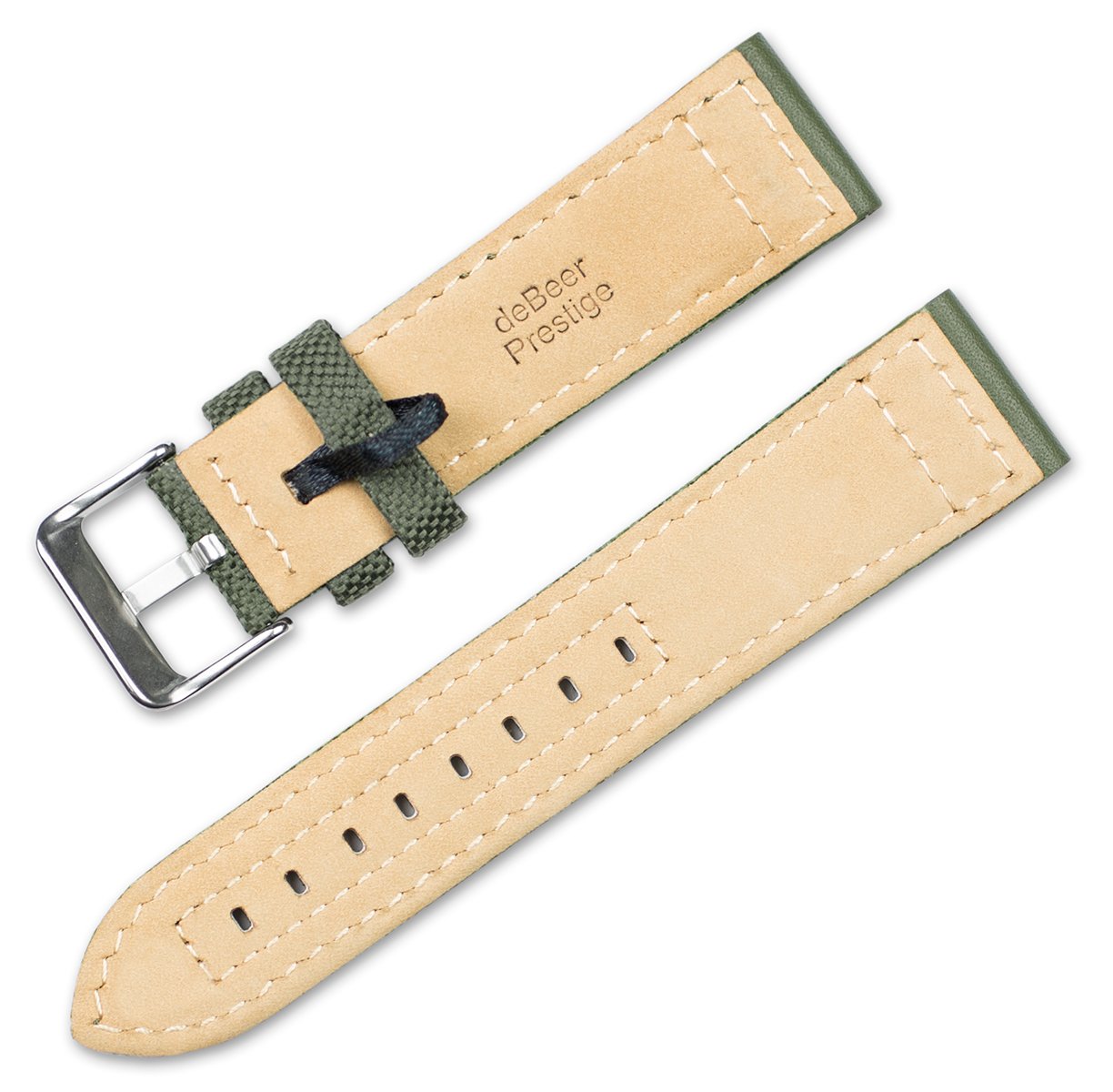 deBeer Nylon Watch Band - Nylon Canvas with Leather Trim - Olive - 22mm