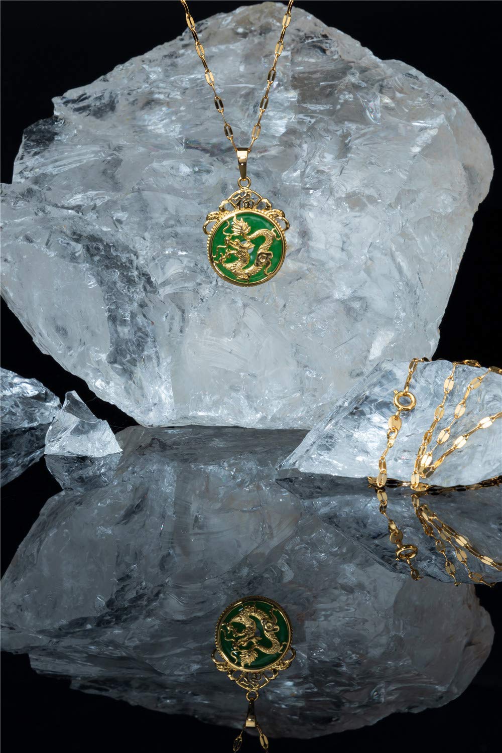 MCSAYS Dragon Necklace Gold Chinese Tibet Grade A+ Green Agate Dragon Pendant Necklace Gift For Christmas Women