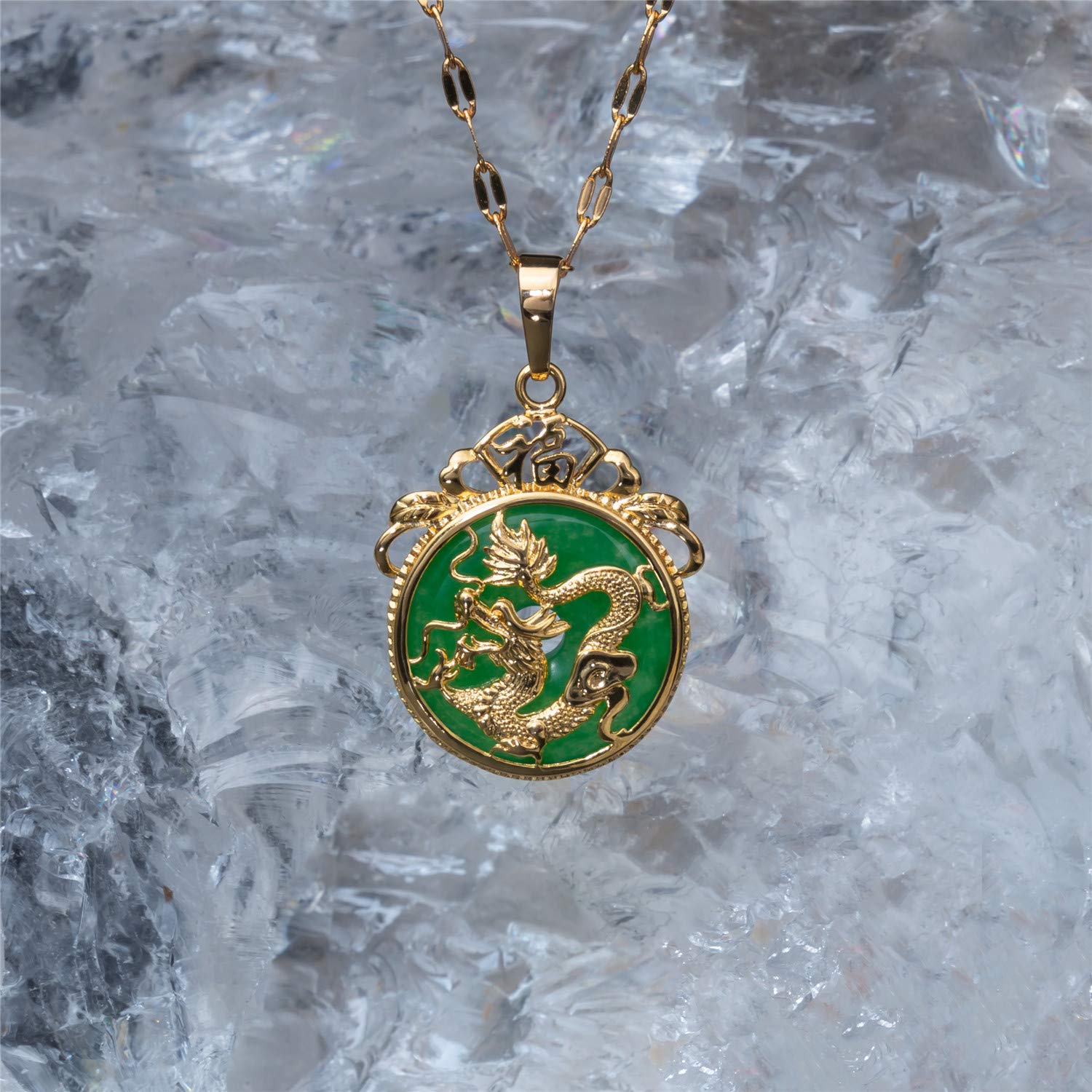 MCSAYS Dragon Necklace Gold Chinese Tibet Grade A+ Green Agate Dragon Pendant Necklace Gift For Christmas Women