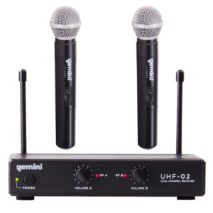 Gemini UHF Wireless Microphone Bundle – Professional Handheld & Lapel Mics, Dual-Channel Receiver, Long Range for Live Performance & Presentations (Hand Held Frequencies 3 + 4)