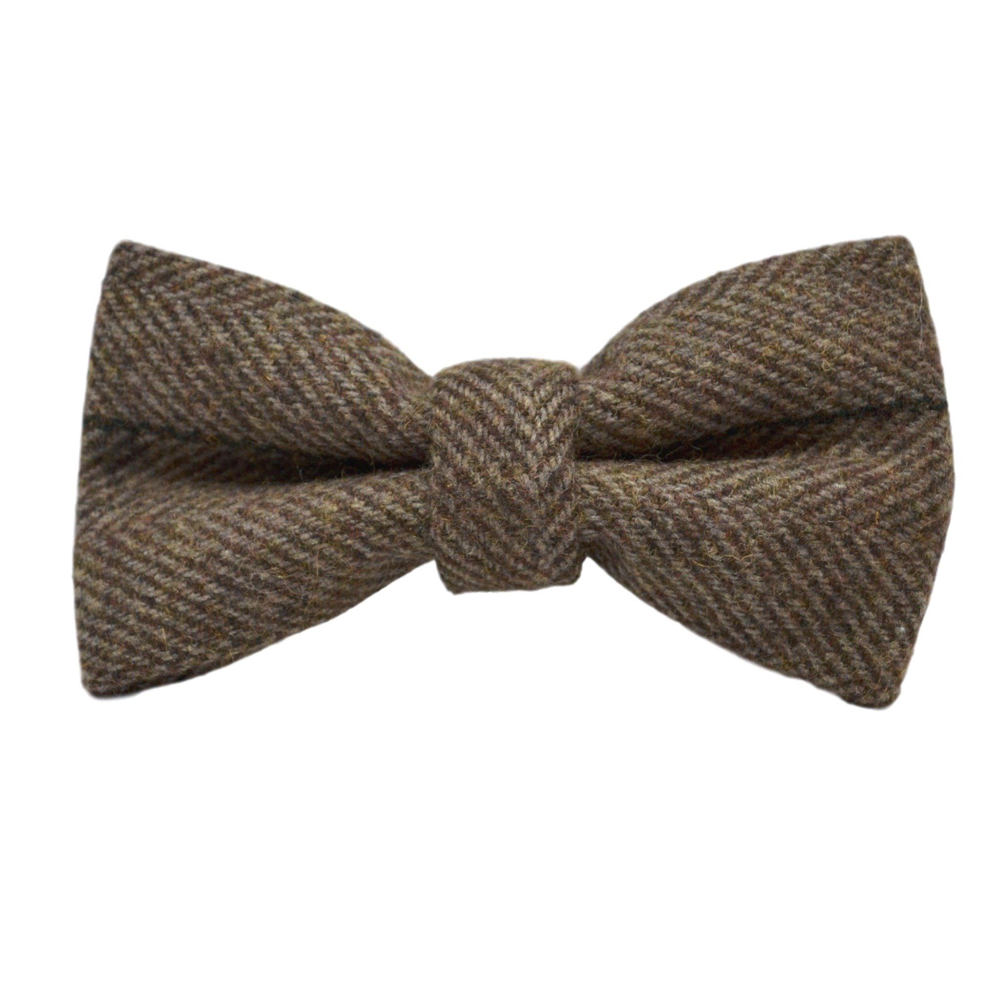 King & Priory Luxury Peanut Brown Herringbone Check Bow Tie, Tweed