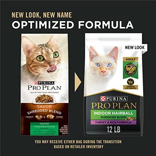 Purina Pro Plan Hairball Management, Indoor Cat Food, Shredded Blend Turkey and Rice Formula - 12 lb. Bag