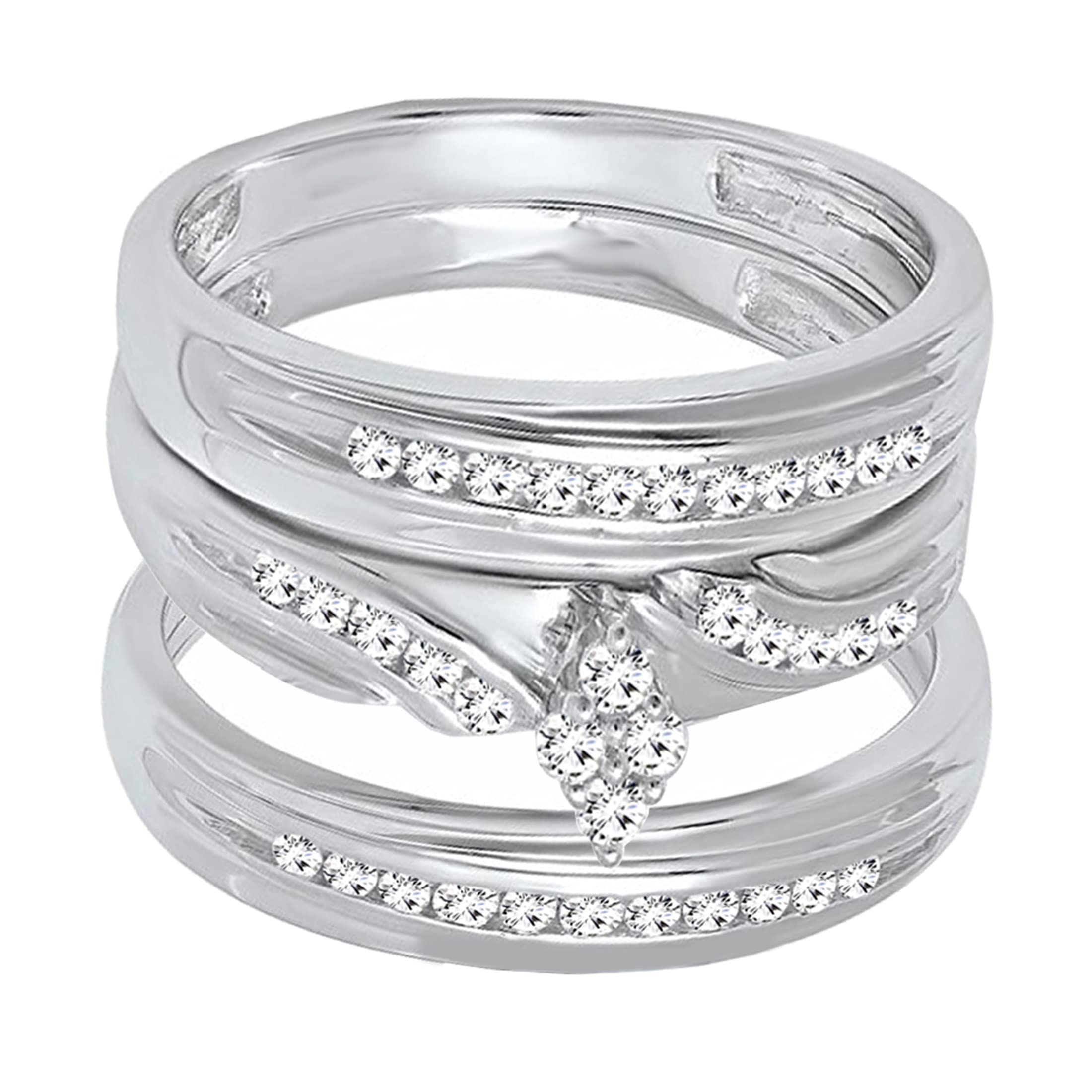 Dazzlingrock Collection 0.45 Carat (ctw) Round White Diamond Marquise Wedding Trio Ring Set in 925 Sterling Silver, Women size 6 & Men size 10