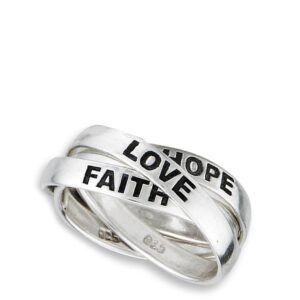 Faith Hope Love Script Word Triple Ring New .925 Sterling Silver Band Size 9