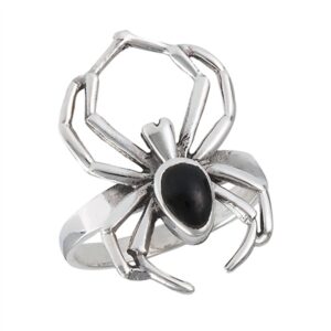 Simulated Black Onyx Wide Scary Spider Ring New .925 Sterling Silver Band Size 8