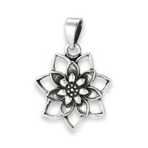 floral lotus pendant .925 sterling silver cutout detailed flower oxidized charm