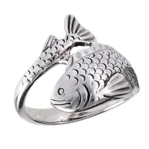 oxidized detailed fish wrap animal ring new .925 sterling silver band size 10