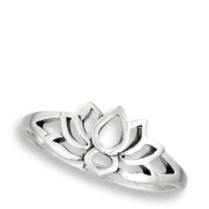 Oxidized Lotus Flower Filigree Vintage Ring .925 Sterling Silver Band Size 7