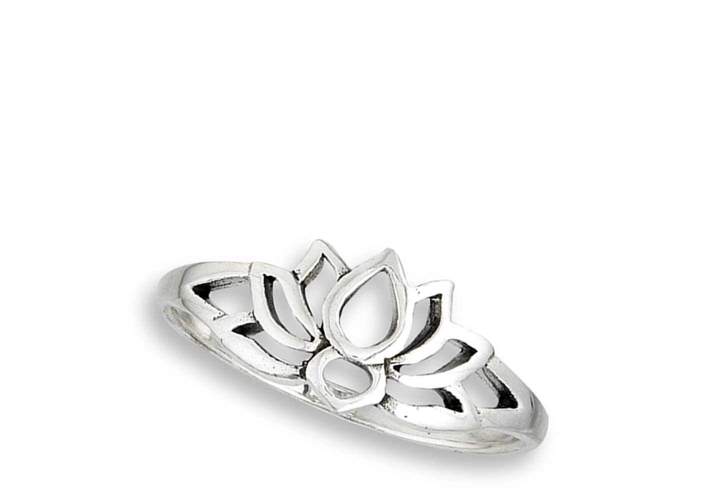 Oxidized Lotus Flower Filigree Vintage Ring .925 Sterling Silver Band Size 7