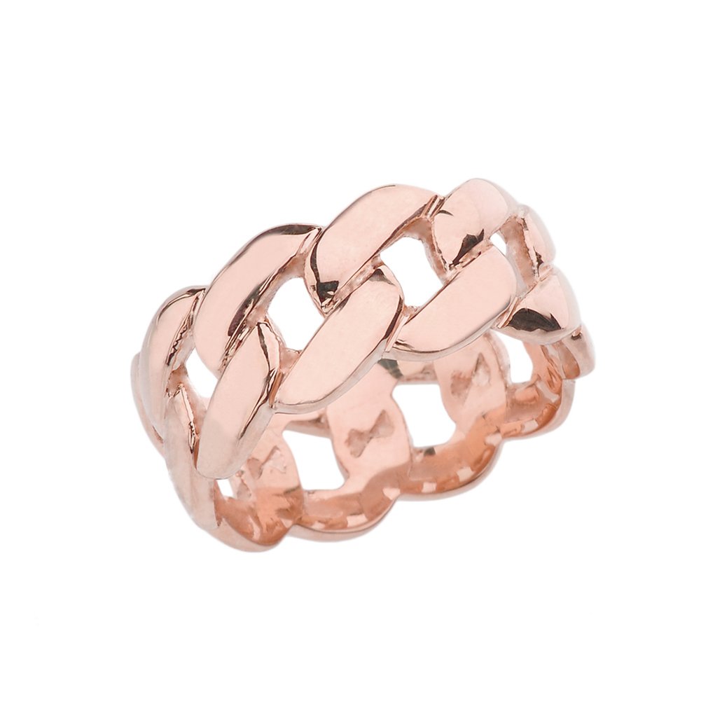 Celtic Rings 14k Gracious Rose Gold 10 mm Unisex Cuban Link Chain Eternity Band Ring (Size 8.5)