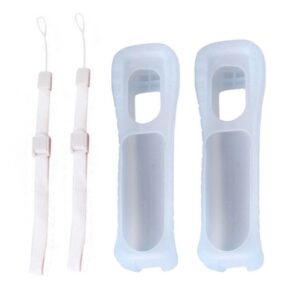 ambertown 2 x white silicone skin case cover with wrist strap for nintendo wii remote