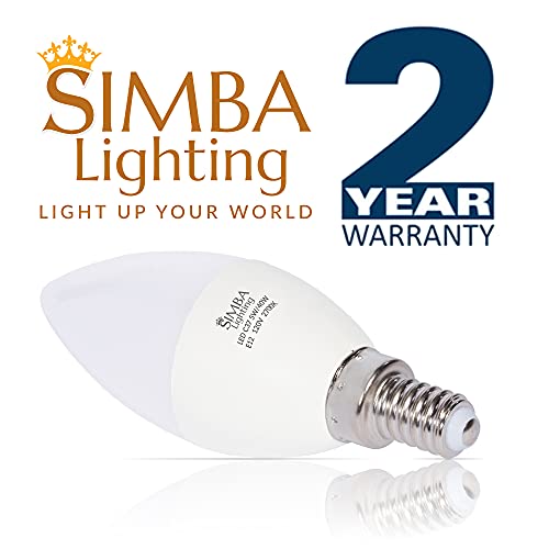 Simba Lighting LED Candelabra Light Bulbs B11 (C37) Candle Shape E12 Base (6 Pack) | Decorative 5W 40W Replacement 110V, 120V for Chandelier, Ceiling Fan, PC Cover, Non-Dimmable, Warm White 2700K