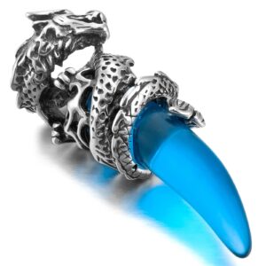 inblue dragon wolf tooth pendant for men women stainless steel cool necklaces simulate crystal gemstone gifts jewelry with 23 inches chain (dragon, blue)