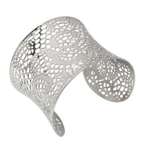 couya wide big women bangle bracelets flower carving design stainless steel wrist cuff bangle (leaf)