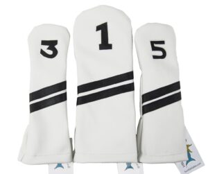 sunfish leather golf headcover set 1-3-5 driver 3 wood 5 wood fairway white and black !