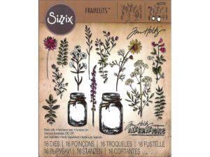 sizzix die set , flower jar by tim holtz, 16 pack, multi color, one size framelits, multicolor