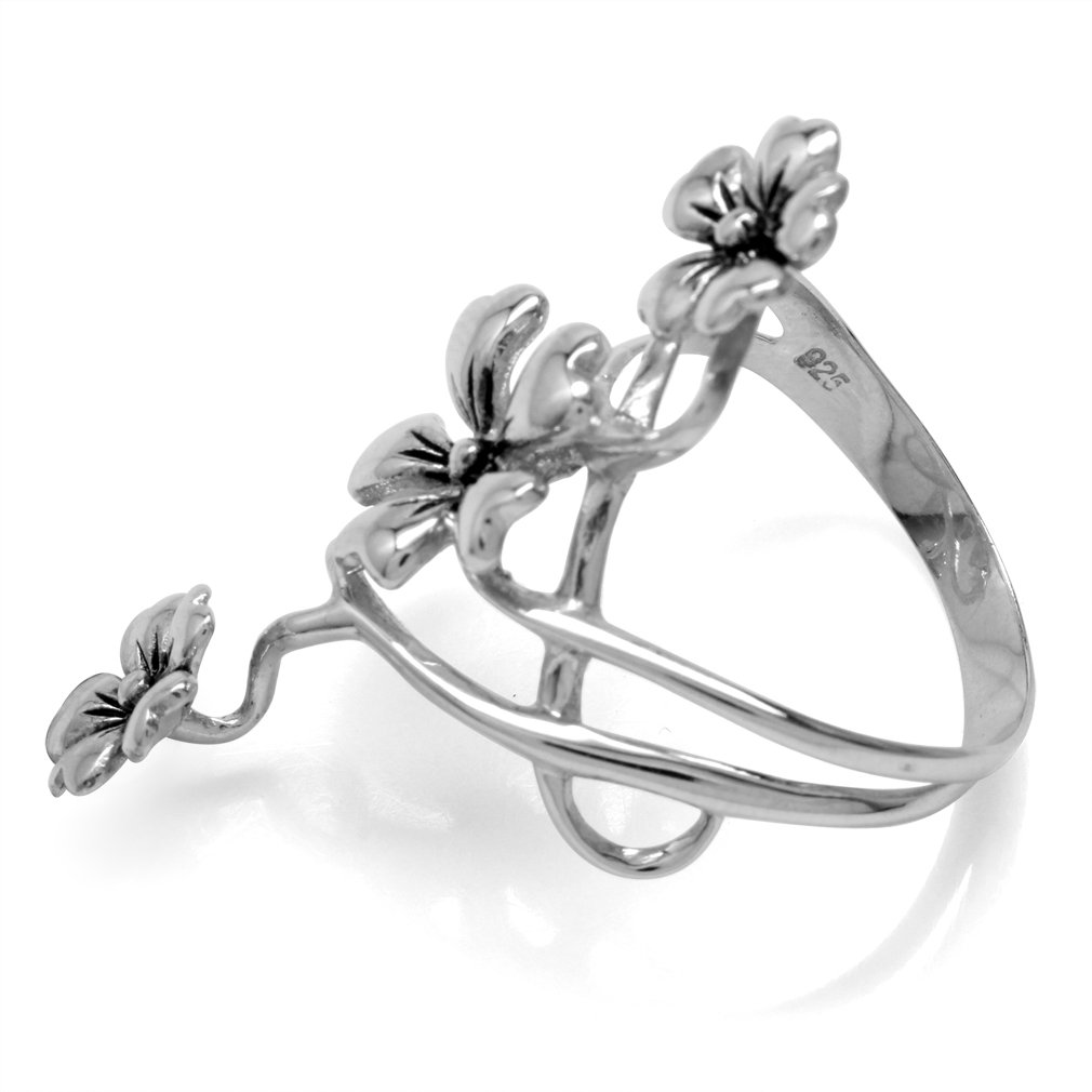 Silvershake 40mm Long 925 Sterling Silver 3 Flowers Ring Size 10