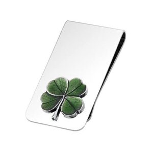 danforth four leaf clover money clip for men, handcrafted pewter metal irish shamrock money clip, 2”, made in usa