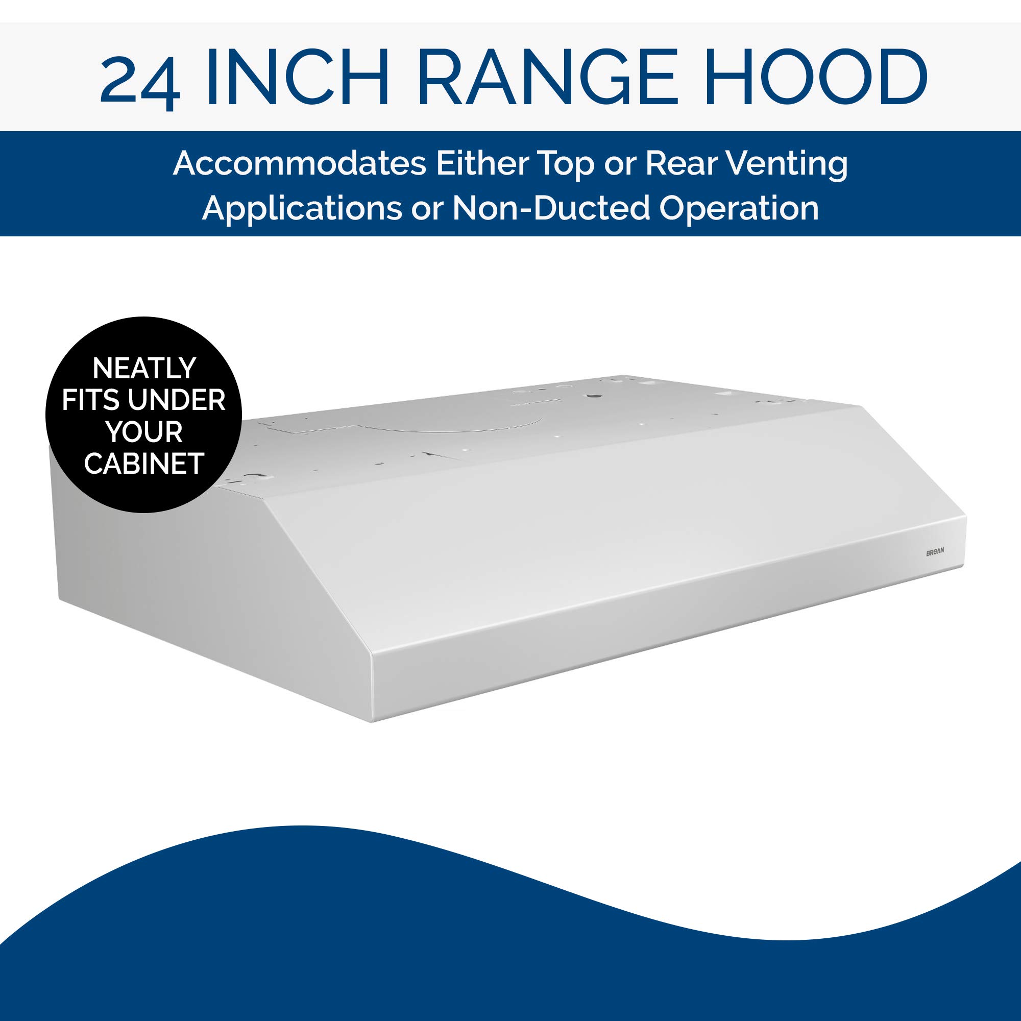 Broan-NuTone BCSD124WW Glacier Range Hood with Light, Exhaust Fan for Under Cabinet, White, 24-inch