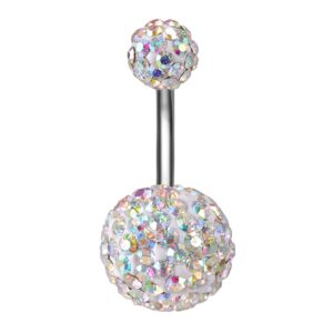 zs pretty belly button ring with gradual color crystal fervid ball navel ring for women (ab white)