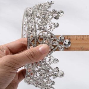 S SNUOY Silver Crowns for Women Crystal Queen Crown Full Round Wedding Headband for Birthday Pageant Prom Cake Topper