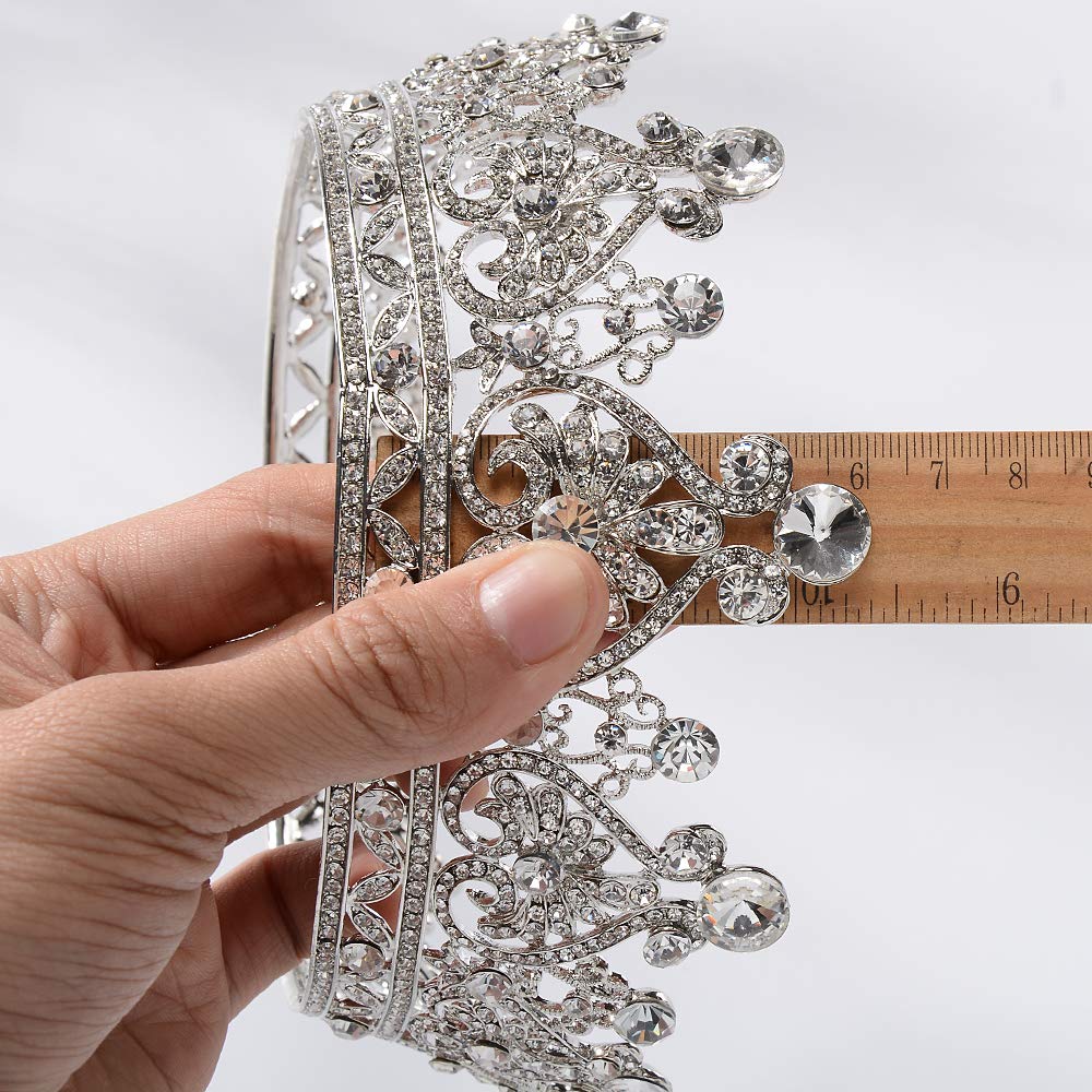 S SNUOY Silver Crowns for Women Crystal Queen Crown Full Round Wedding Headband for Birthday Pageant Prom Cake Topper