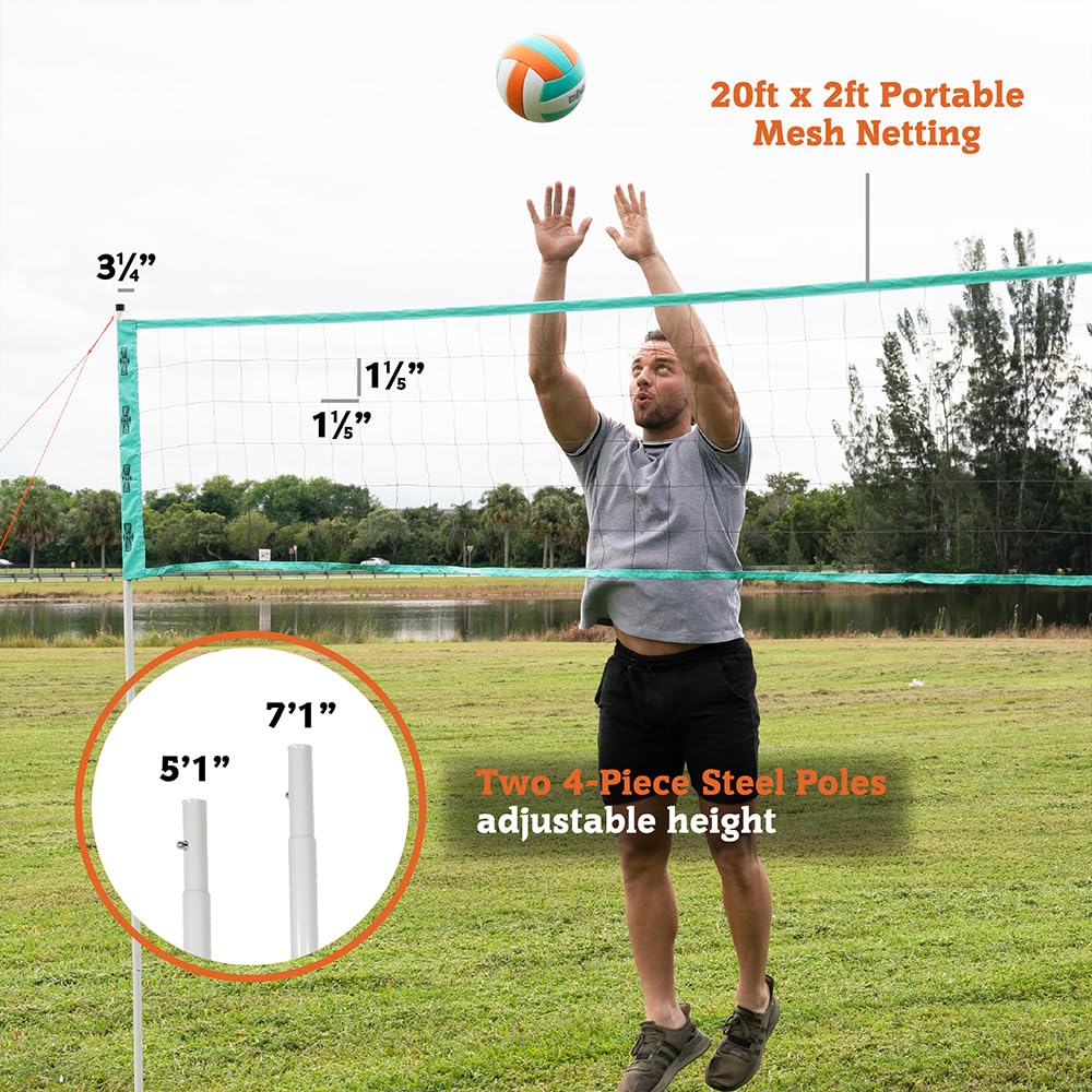 Hall of Games 20-ft Outdoor Volleyball and Badminton Net with Carrying Bag Accessories Set and Adjustable Steel Poles Perfect for Backyards