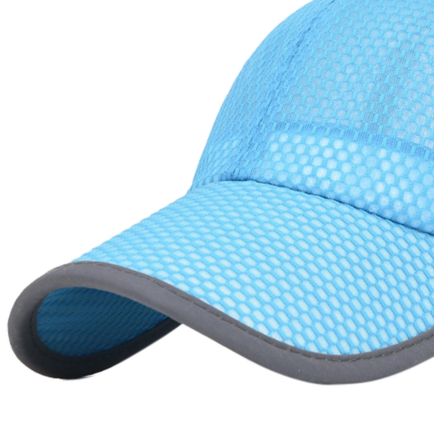 Mens Quick-Dry Sports Big Brim UV Protect Peaked Mesh Letter Printed Fashion Baseball Hat Cap Light Blue