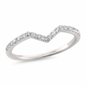 Beyond Brilliance 1/5 Carat Micro-Pave-Set Round Diamond V Shape Chevron Stackable Wedding Band in 14K White Gold (H-I, I2-I3)