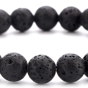 Hamoery Men Women 8mm Natural Stone Lava Rock Diffuser Bracelet Elastic Yoga Agate Beads Bracelet Bangle