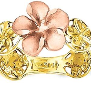 IceCarats 14K Yellow Rose Gold Hawaiian Plumeria Flower Ring Size 7