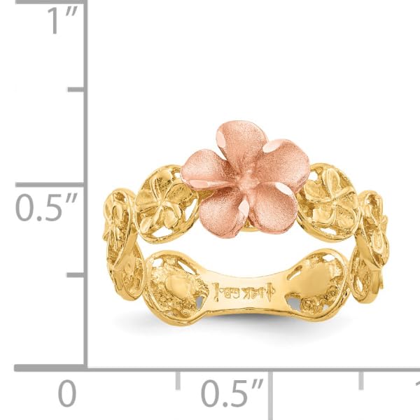 IceCarats 14K Yellow Rose Gold Hawaiian Plumeria Flower Ring Size 7