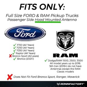 Ronin Factory 50 Cal Bullet Antenna for Ford F-150, F-250, F-350, Raptor, Bronco - Short Anti-Theft Replacement for Dodge RAM 1500