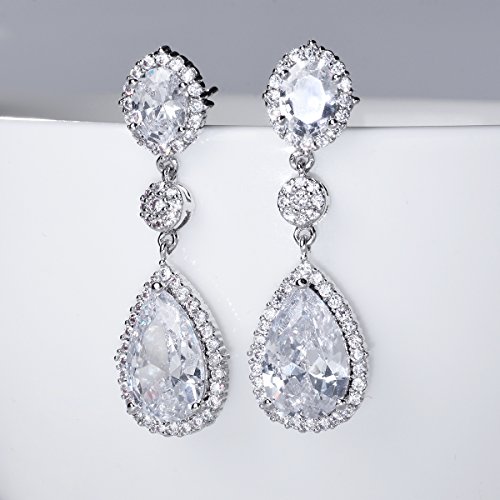 SELOVO Women's Teardrop Dangle Earrings Silver Tone Wedding Bridal Earrings