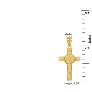 Solid 10k Yellow Gold St. Benedict Crucifix Cross Charm Pendant (1.30")