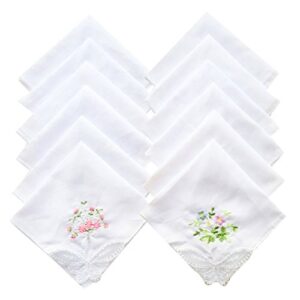 Mix Lot Womens Embroidery Floral Cotton Handkerchiefs Lace Border Wedding Hankies