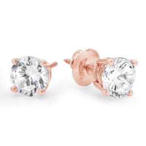 Clara Pucci 2 ct Brilliant Round Cut Studs Clear Simulated Diamond 14k Rose Solid Gold Earrings Screw back