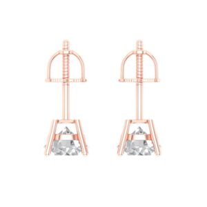 Clara Pucci 2 ct Brilliant Round Cut Studs Clear Simulated Diamond 14k Rose Solid Gold Earrings Screw back